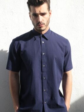 Costa Oro Men's Short-Sleeve Button-Down Shirt — Navy--size M